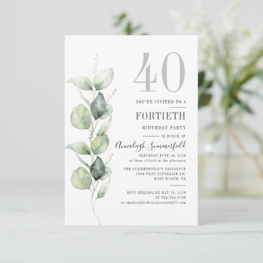 Eucalyptus Botanische Greenery 40e verjaardag Kaart (Staand voorkant)