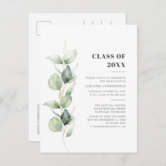 Eucalyptus Botanische Greenery Graduy Party Uitnodiging Briefkaart (Voorkant / Achterkant)