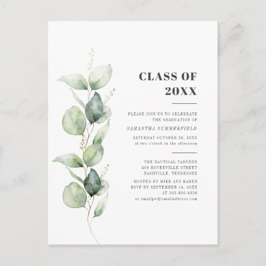 Eucalyptus Botanische Greenery Graduy Party Uitnodiging Briefkaart (Voorkant)