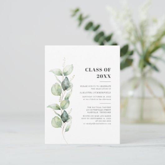 Eucalyptus Botanische Greenery Graduy Party Uitnodiging Briefkaart (Staand voorkant)