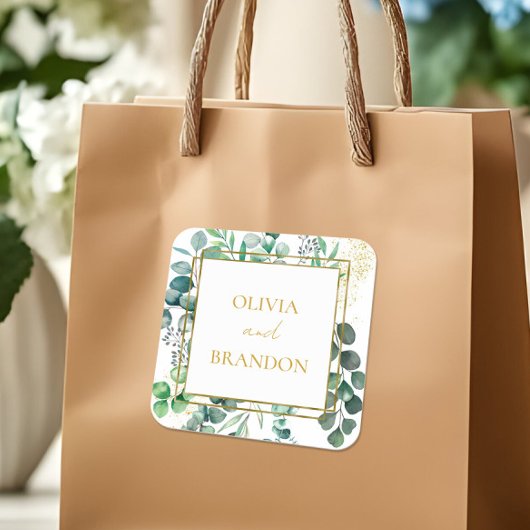 Eucalyptus Botanische Groene Bladeren Bruiloft Vierkante Sticker