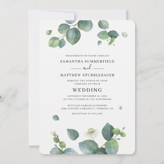 Eucalyptus Botanische Groene Huwelijk Kaart (Voorkant)