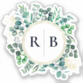 Eucalyptus Botanische Groene Koppel Monogram Sticker (Voorkant)
