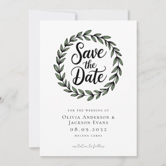 Eucalyptus botanische krans bruiloft save the date (Voorkant)