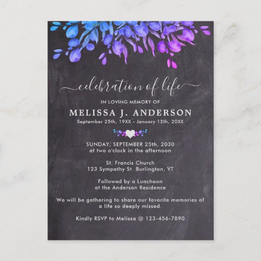 Eucalyptus botanische late viering van het leven uitnodiging briefkaart (Voorkant)