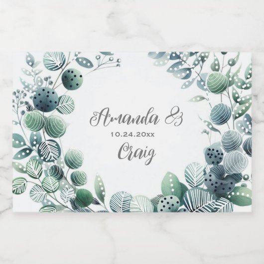 Eucalyptus Botanische Leaf Bruiloft Likeurfles Etiket (Enkel label)