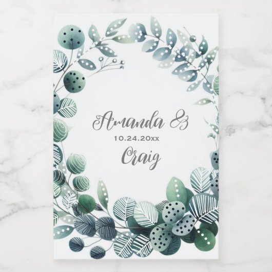 Eucalyptus Botanische Leaf Bruiloft Wijn Etiket (Enkel label)