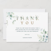 Eucalyptus Botanische Letter Baby Shower Bedankkaart (Voorkant)