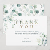Eucalyptus Botanische Letter Baby Shower Bedankkaart (Voorkant / Achterkant)