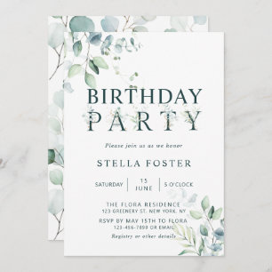 Eucalyptus Botanische Letter Birthday Party Kaart