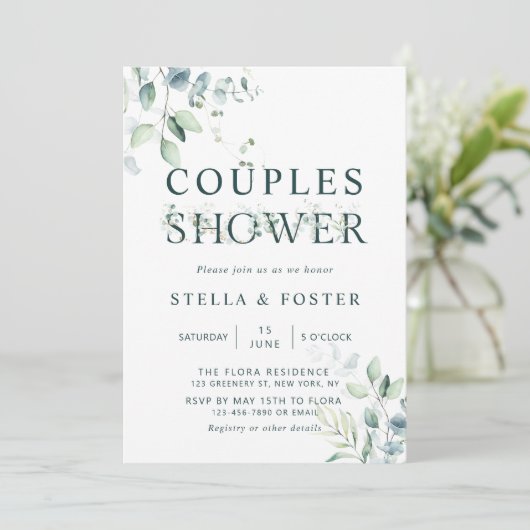 Eucalyptus Botanische Letter Couples Shower Kaart (Staand voorkant)