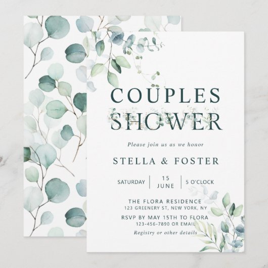 Eucalyptus Botanische Letter Couples Shower Kaart (Voorkant / Achterkant)