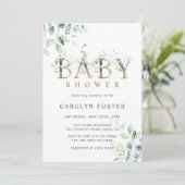 Eucalyptus Botanische Letter Gold Baby shower Kaart (Staand voorkant)