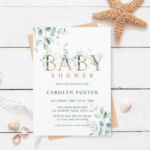 Eucalyptus Botanische Letter Gold Baby shower Kaart