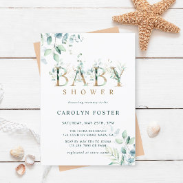 Eucalyptus Botanische Letter Gold Baby shower Kaart