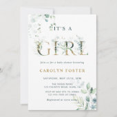 Eucalyptus Botanische Letter Gold Girl Baby shower Kaart (Voorkant)