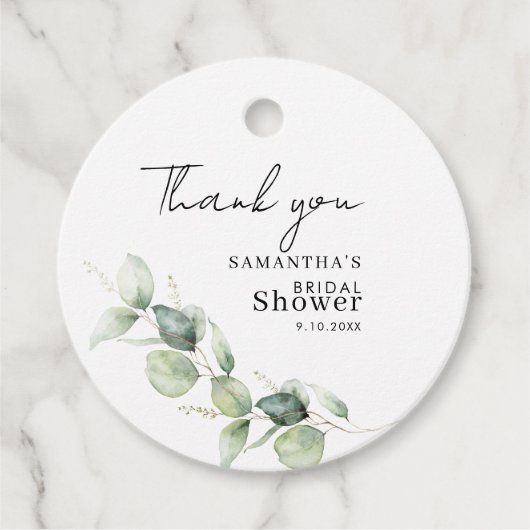 Eucalyptus botanische minimalistische bruids-showe bedankjes labels (Voorkant)