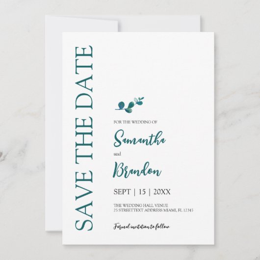 Eucalyptus botanische minimalistische bruiloft save the date (Voorkant)