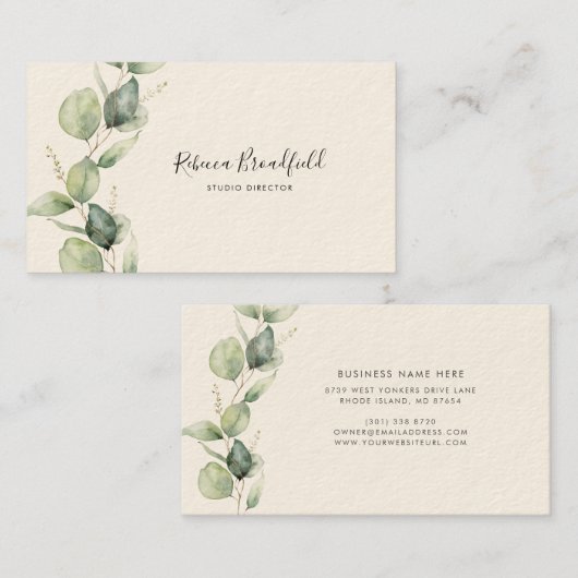 Eucalyptus Botanische minimalistische Script-artie Visitekaartje (Voorkant / Achterkant)