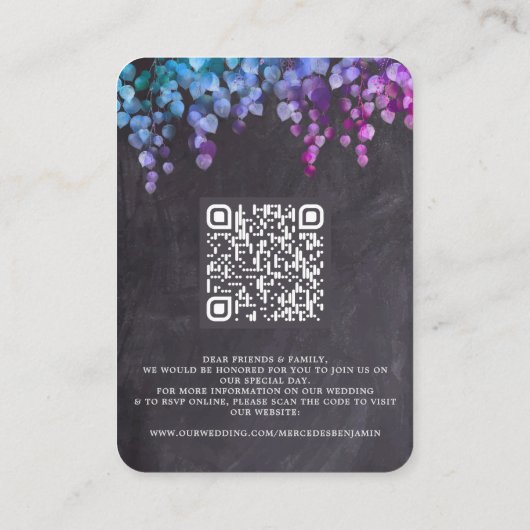 Eucalyptus Botanische QR-code Chalkboard Weddensch Informatiekaartje (Achterkant)