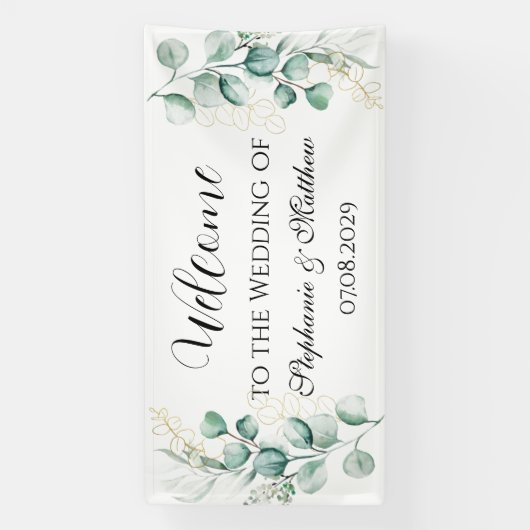 Eucalyptus botanische rustieke bruiloft spandoek (Verticaal)