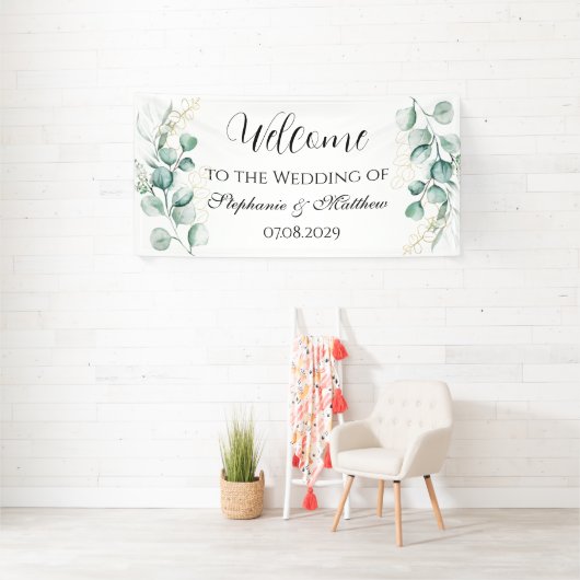 Eucalyptus botanische rustieke bruiloft spandoek (Insitu)