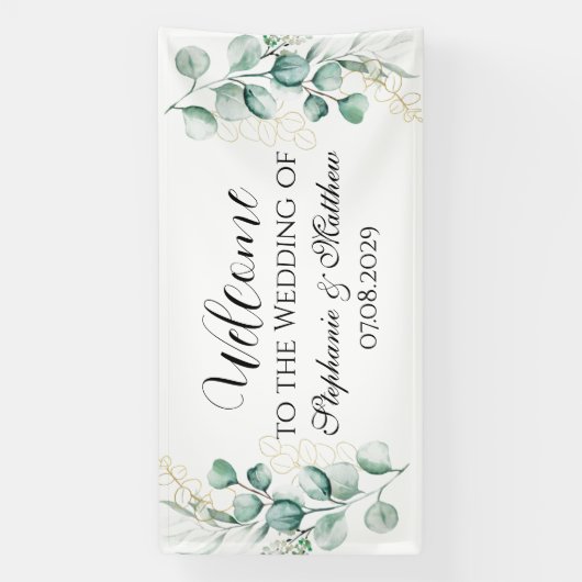 Eucalyptus botanische rustieke bruiloft spandoek (Verticaal)