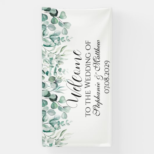 Eucalyptus botanische rustieke bruiloft spandoek (Verticaal)