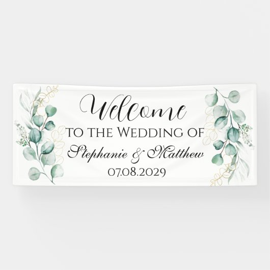 Eucalyptus botanische rustieke bruiloft spandoek (Horizontaal)