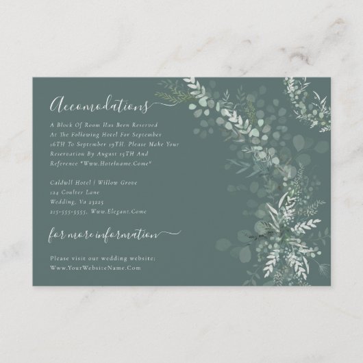 Eucalyptus Botanische sage bruiloft accommodatie Informatiekaartje (Voorkant)