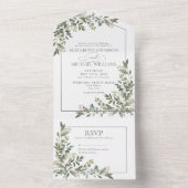 Eucalyptus Botanische Sage Green Script Weddenscha All In One Uitnodiging (Binnen)