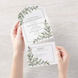 Eucalyptus Botanische Sage Green Script Weddenscha All In One Uitnodiging