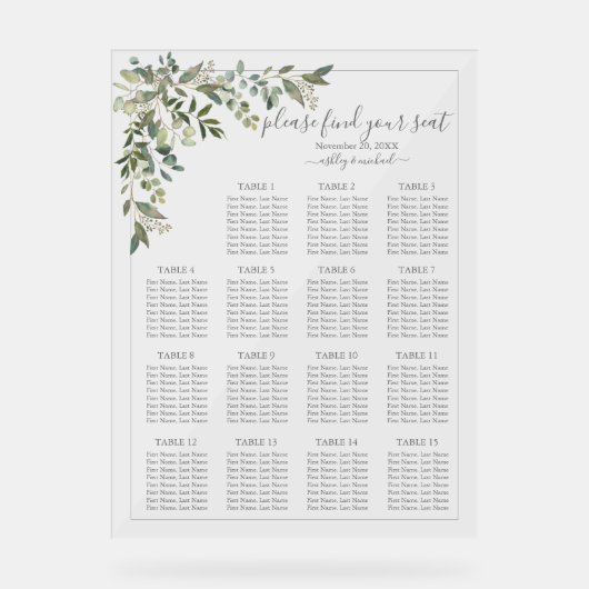 Eucalyptus Botanische Sage Green Weddenschap Acryl Bord (Voorkant)