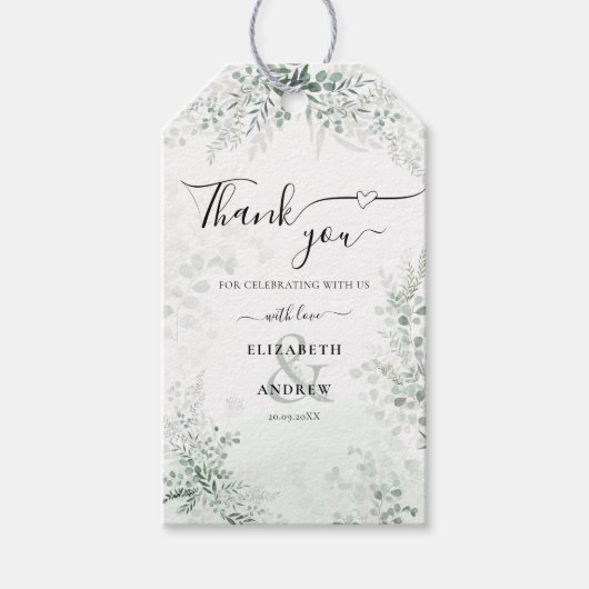 Eucalyptus Botanische Sage Green Weddenschap Bedan Cadeaulabel (Voorkant)