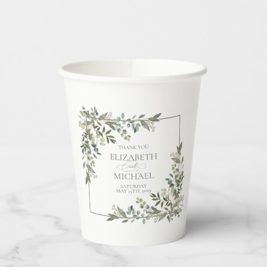 Eucalyptus Botanische Sage Green Weduwpapier Cups Papieren Bekers (Links)