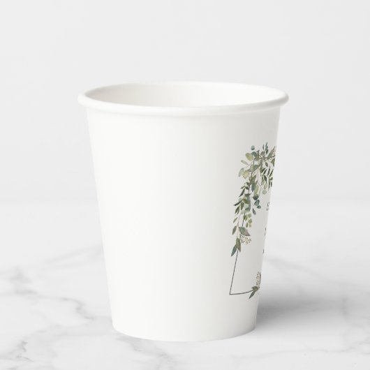 Eucalyptus Botanische Sage Green Weduwpapier Cups Papieren Bekers (Voorkant)