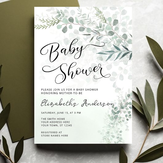 Eucalyptus Botanische Salie Groen Baby shower Kaart