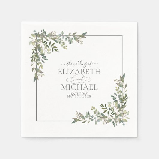 Eucalyptus Botanische Salie Groene Bruiloft Servet (Voorkant)