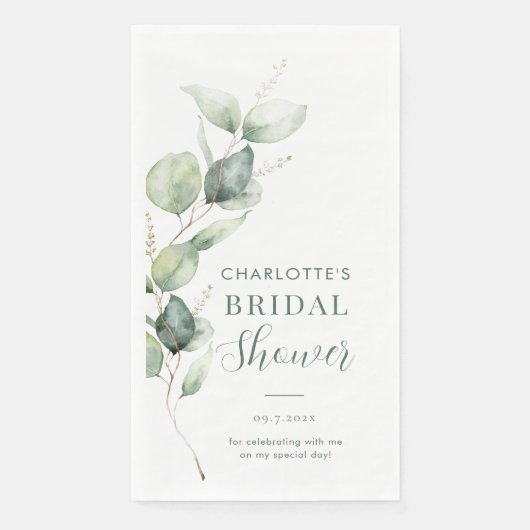 Eucalyptus Botanische Script Bruiloft Servet (Voorkant)