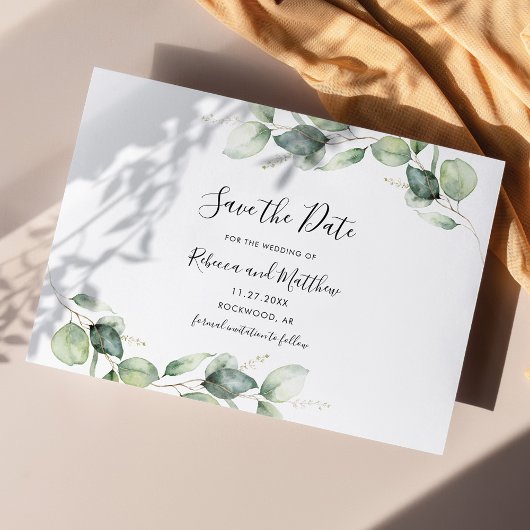 Eucalyptus Botanische Script Minimalist Save The Date