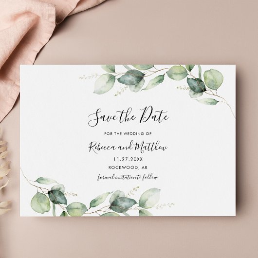 Eucalyptus Botanische Script Minimalist Save The Date
