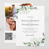 Eucalyptus Botanische stoffen QR Code Fotohuwelijk Kaart (Voorkant / Achterkant)