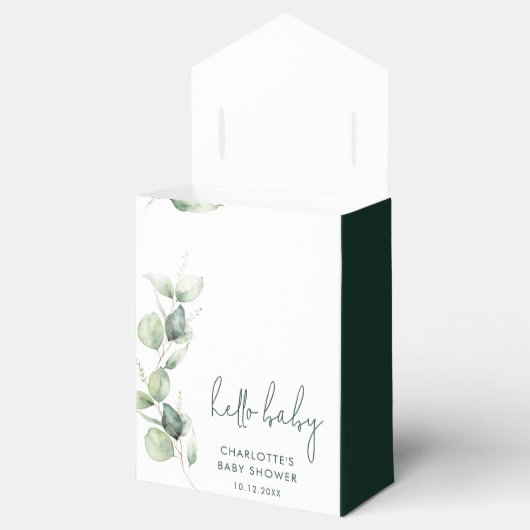 Eucalyptus Botanische Waterverf Baby shower Bedankdoosjes (Geopend)