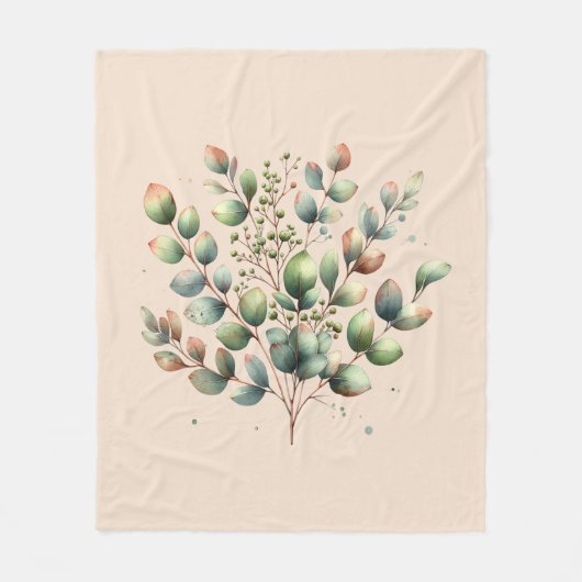 Eucalyptus botanische waterverf crème gekleurd fleece deken (Voorkant)