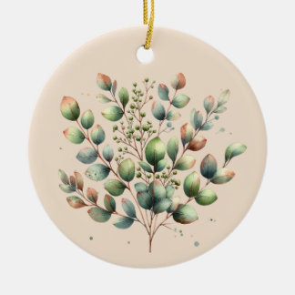 Eucalyptus botanische waterverf crème gekleurd keramisch ornament