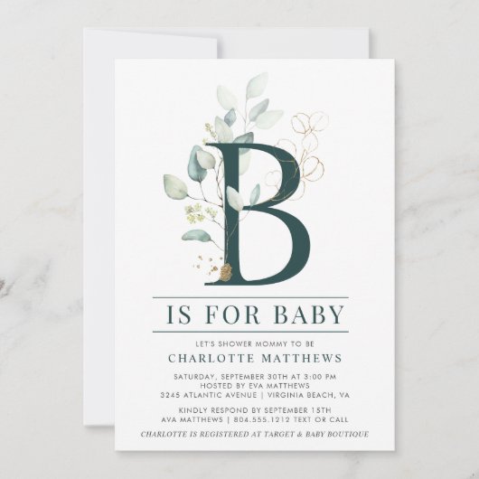 Eucalyptus Botanische Waterverf Foto Baby shower Kaart (Voorkant)