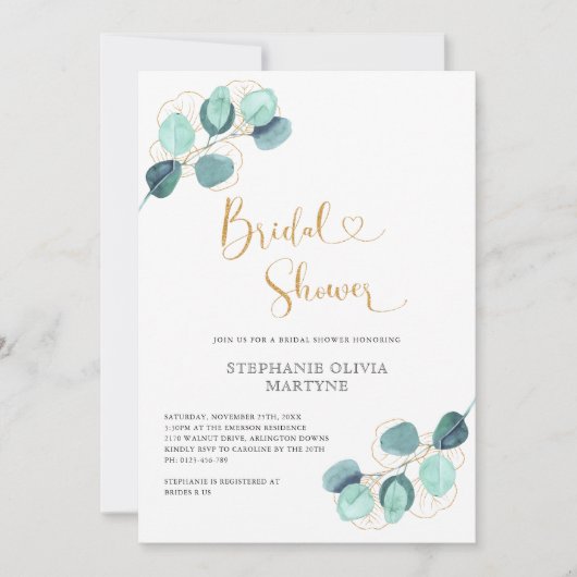 Eucalyptus Botanische Waterverf Goud Vrijgezellenf Kaart (Voorkant)