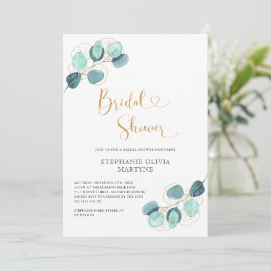 Eucalyptus Botanische Waterverf Goud Vrijgezellenf Kaart (Staand voorkant)