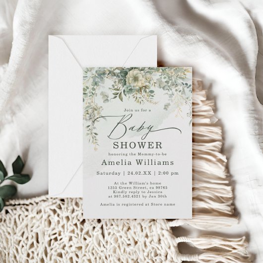 Eucalyptus Botanische Waterverf Groen Baby shower Kaart