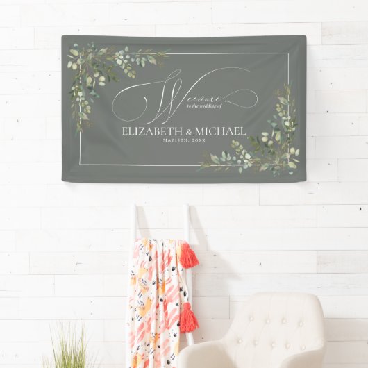 Eucalyptus Botanische Wijze Groene Bruiloft Banner (Insitu)